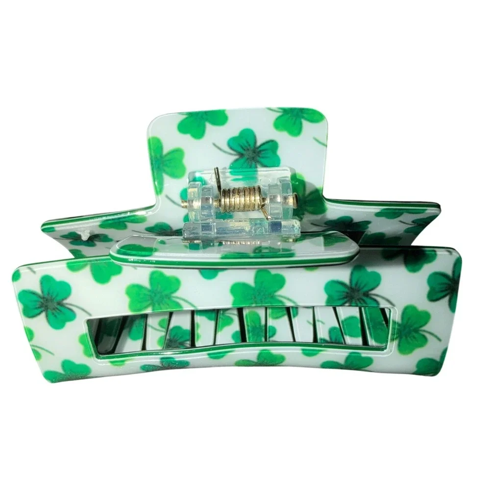 Shamrock Hair‎ Claw Clip Women One Size White Green Excellent Clover Shamrock